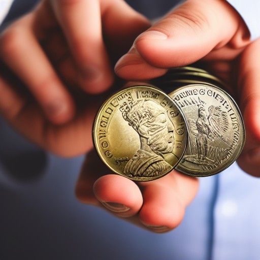 Man Gripping Four Large Coins