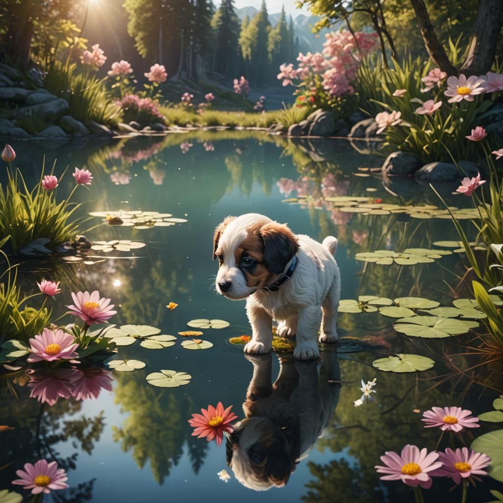 Puppy and Reflection: Fantasy Concept Art