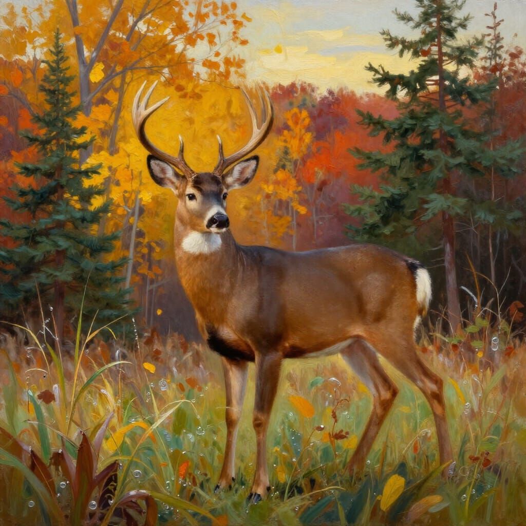 Whitetail Buck Oil Painting at Golden Hour