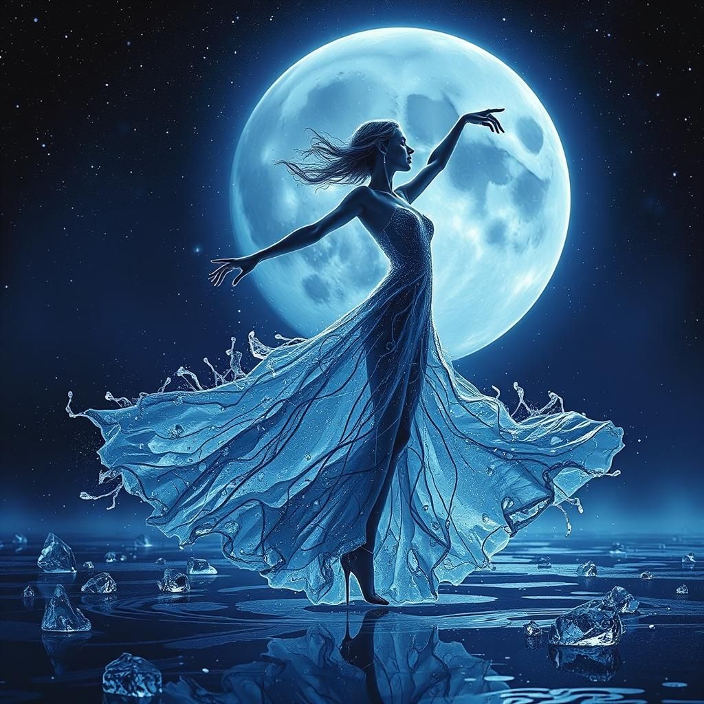 Water and Ice Gown Silhouette in Digital Illustration