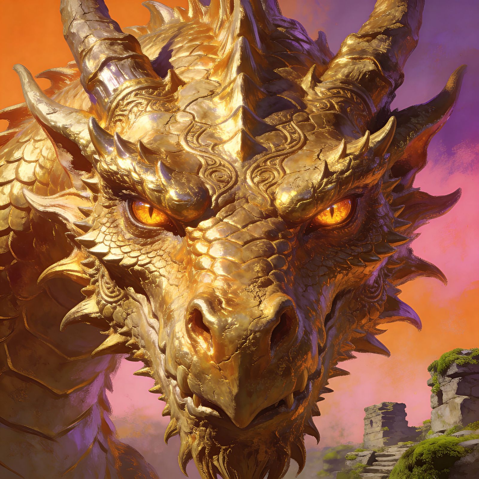 Majestic Ancient Golden Dragon Portrait