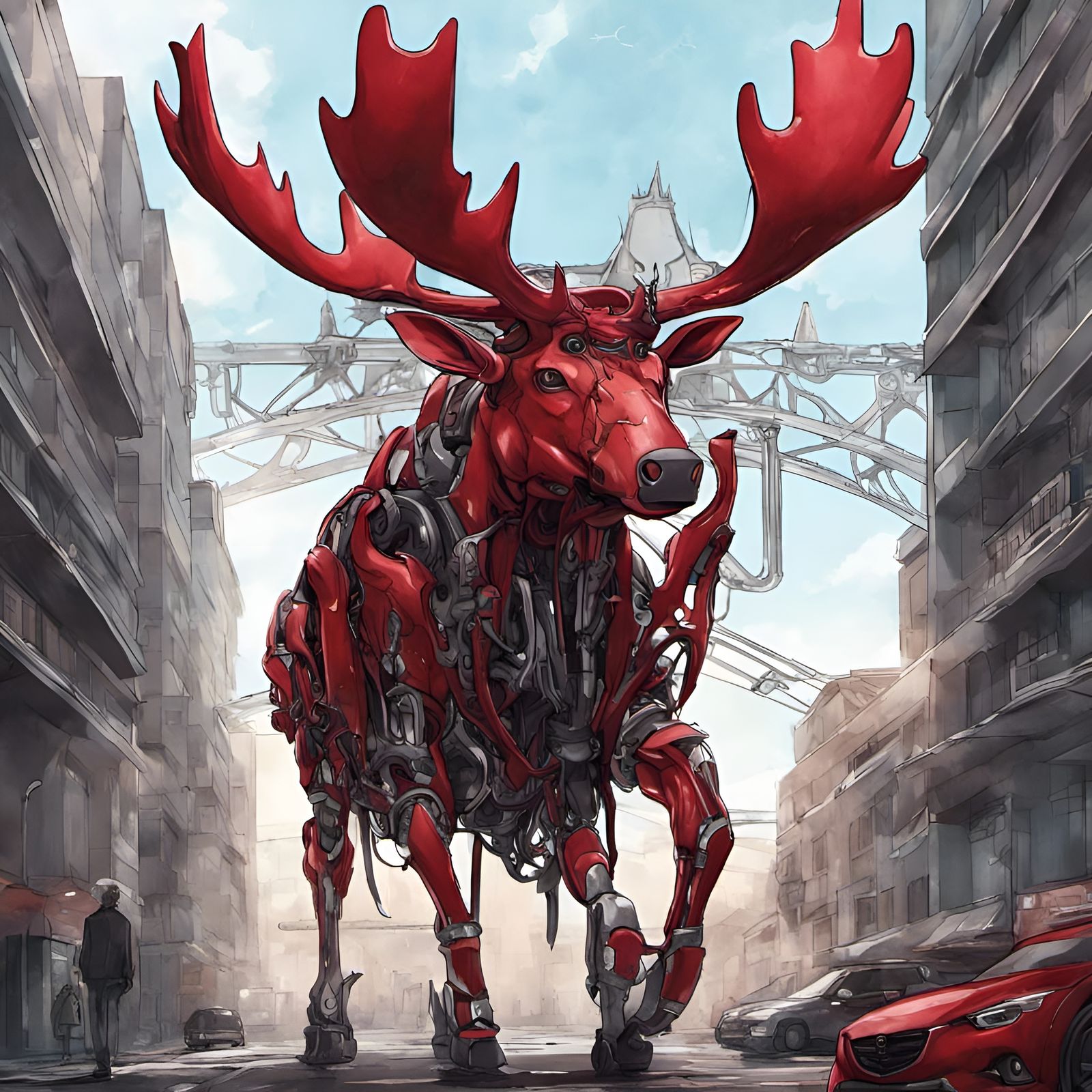 Biomechanical Moose Mazda in Anime Style