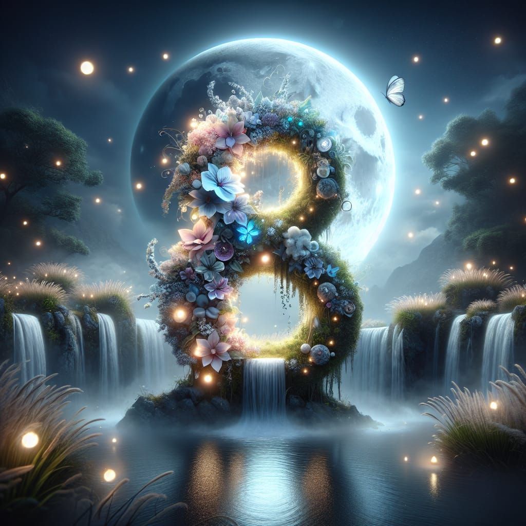 Enchanted Fantasy Scene Under Midnight Moonlight