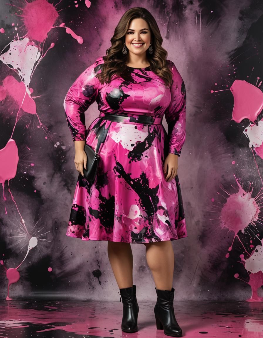 Elegant Woman in a Printed Pink Dress