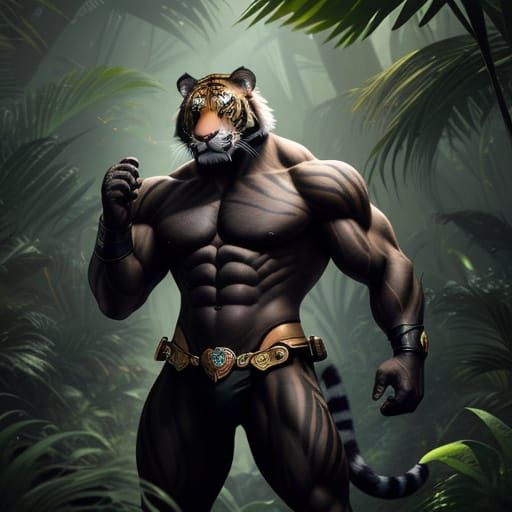 Regal Tiger Dominates the Rainforest in Anime-Inspired Art
