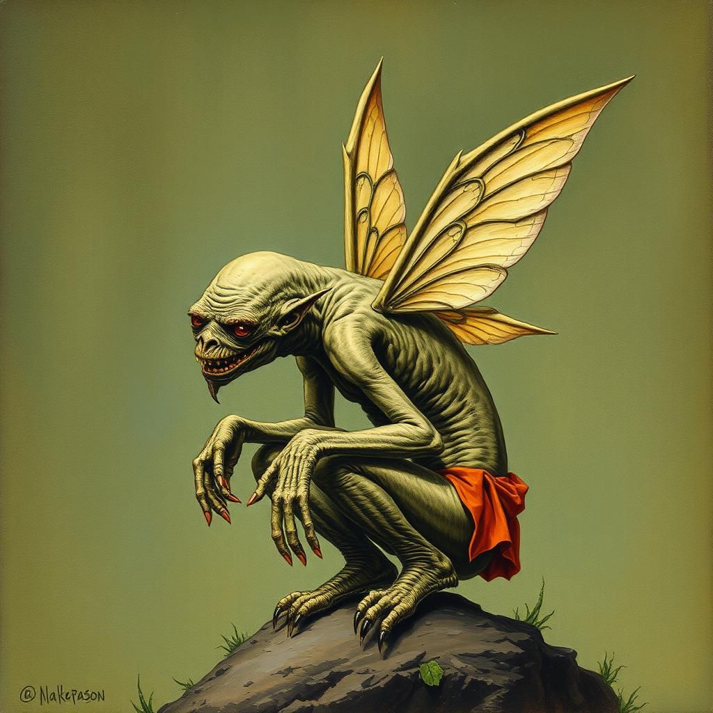 Ugly Winged Fairy Creature, Gorey and Henson Style