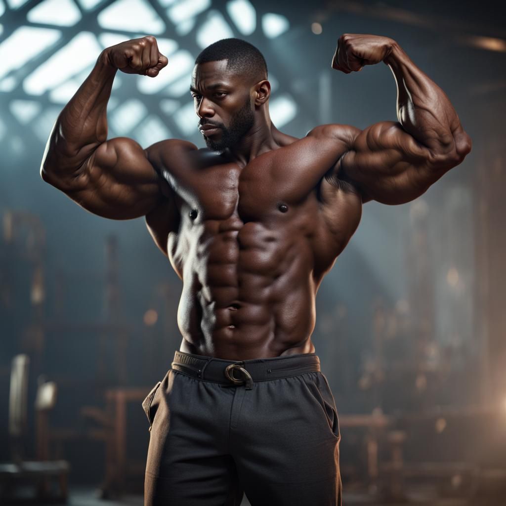 Muscular Bodybuilder Biceps in Detailed Matte Painting