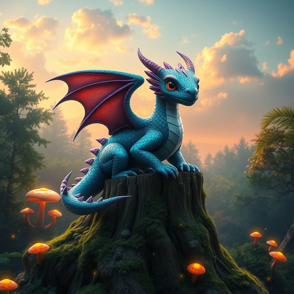 Majestic Dragon Perched in Enchanted Forest