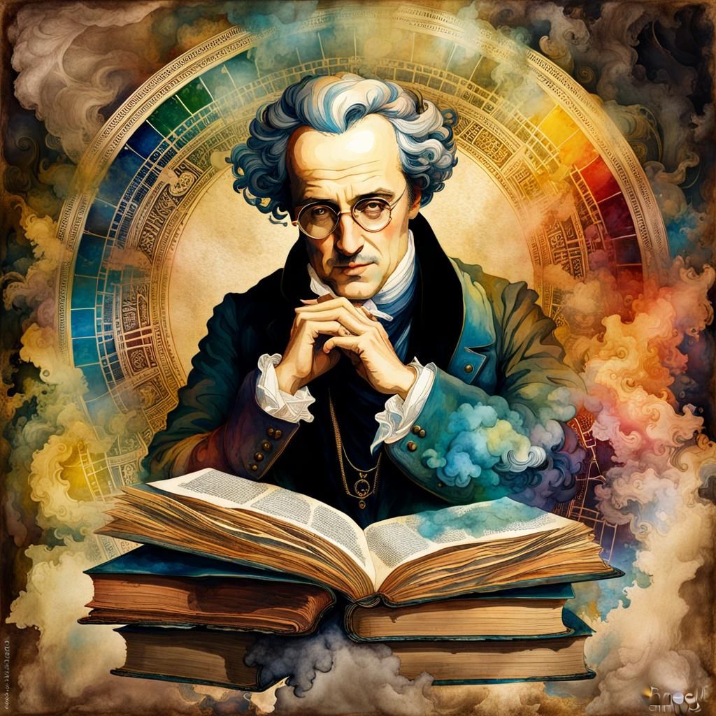 Goethe Portrait in Double Exposure Watercolor Style