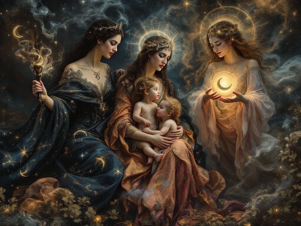 Greek Goddesses in Mystical Realm, Baroque-Renaissance Style
