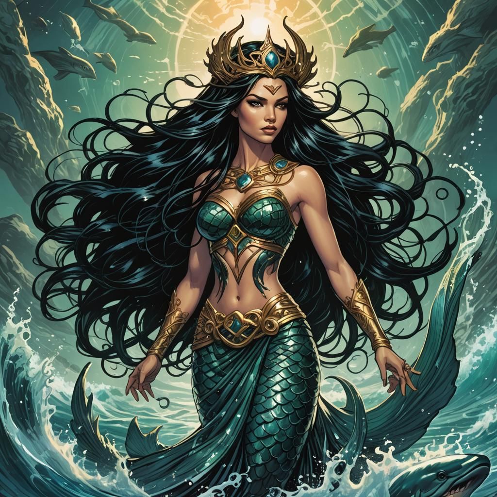 Norse Mermaid Goddess in Comic Book Style