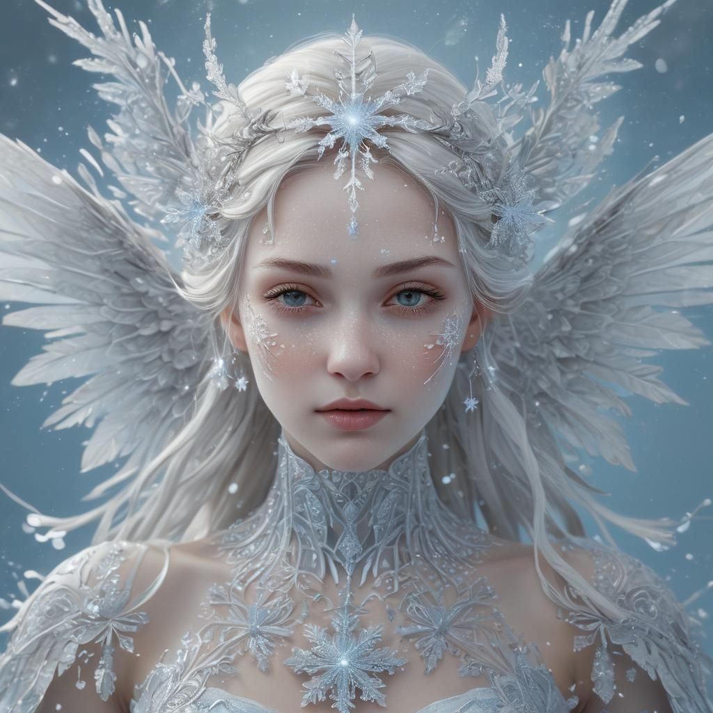 Angelic Being Encased in Snowflake: Ethereal Concept Art