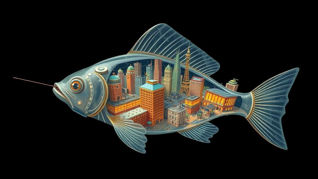 Transparent Fish Cityscape: Futuristic Metropolis Inside