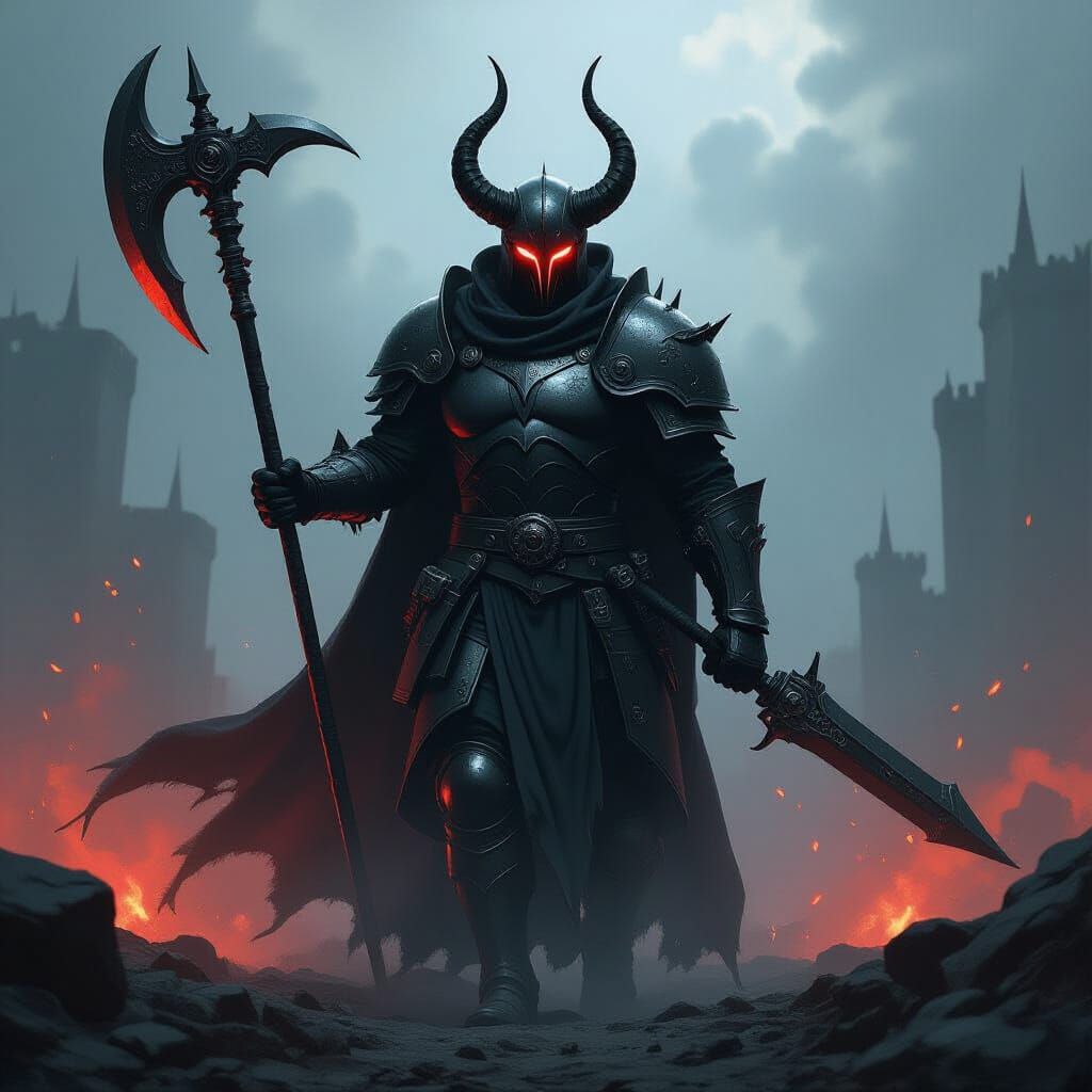 Devil Soldier with Halberd-Gun in Dark Fantasy Art Style