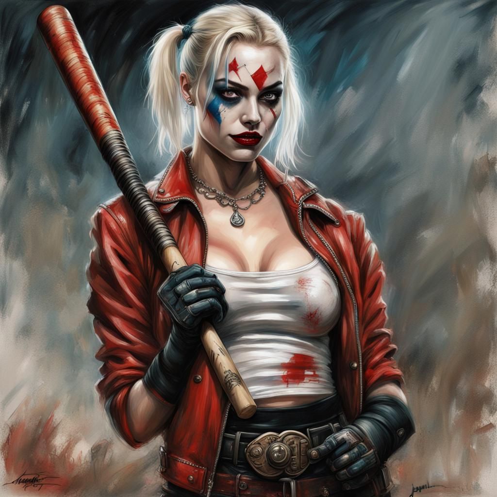 Harley Quinn with Baseball Bat in Cinematic Style