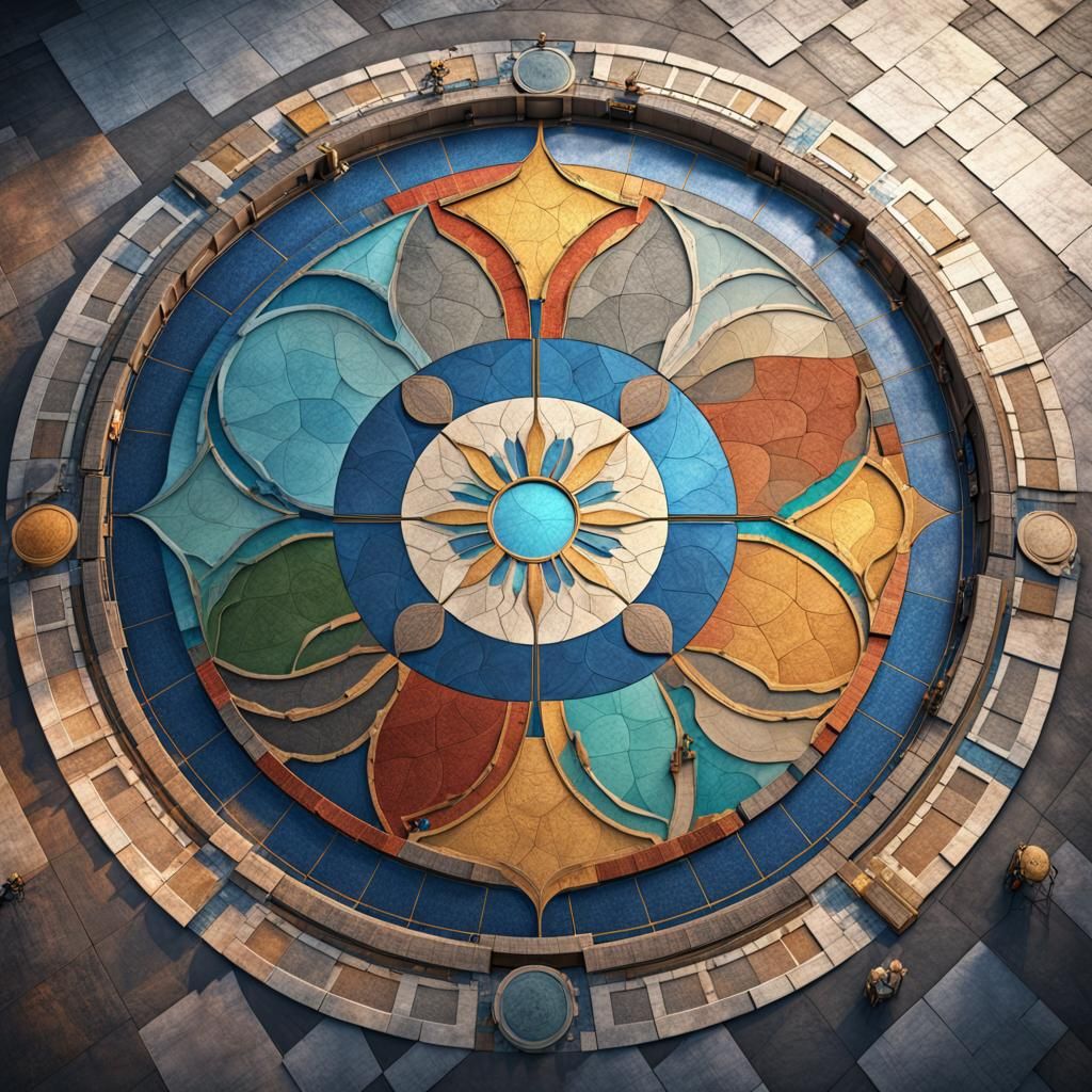 Colorful Circular Floor Design in Photorealistic Style