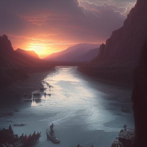 Rio Grande Sunset: Dark Fantasy Concept Art