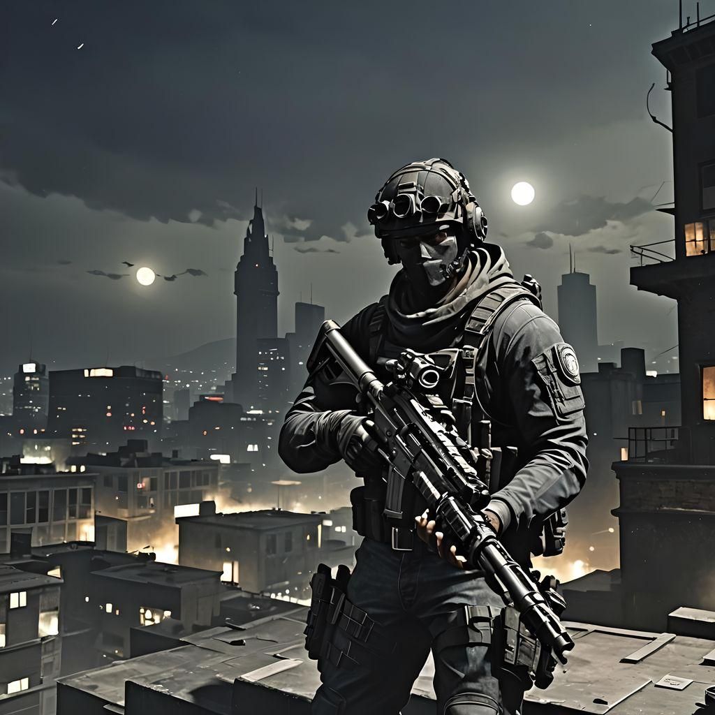 Keegan-Inspired Character on City Rooftop at Night