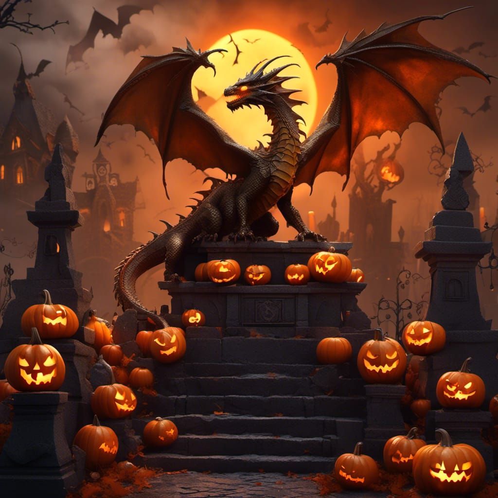 Halloween Dragon in Spooky Graveyard Concept Art