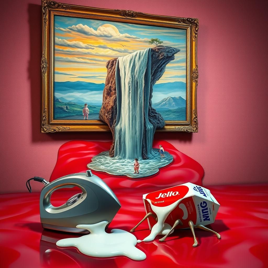 Surreal Waterfall Painting with Jello Floor