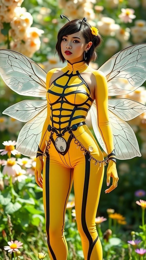 The image depicts a unique and imaginative woman with anthro...