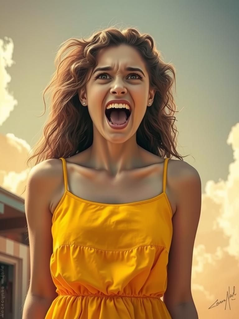 Woman's Surprised Laughter in Impasto Style