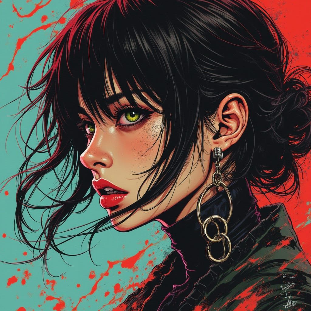 Dramatic Comic Book Woman in Dark Fantasy Style