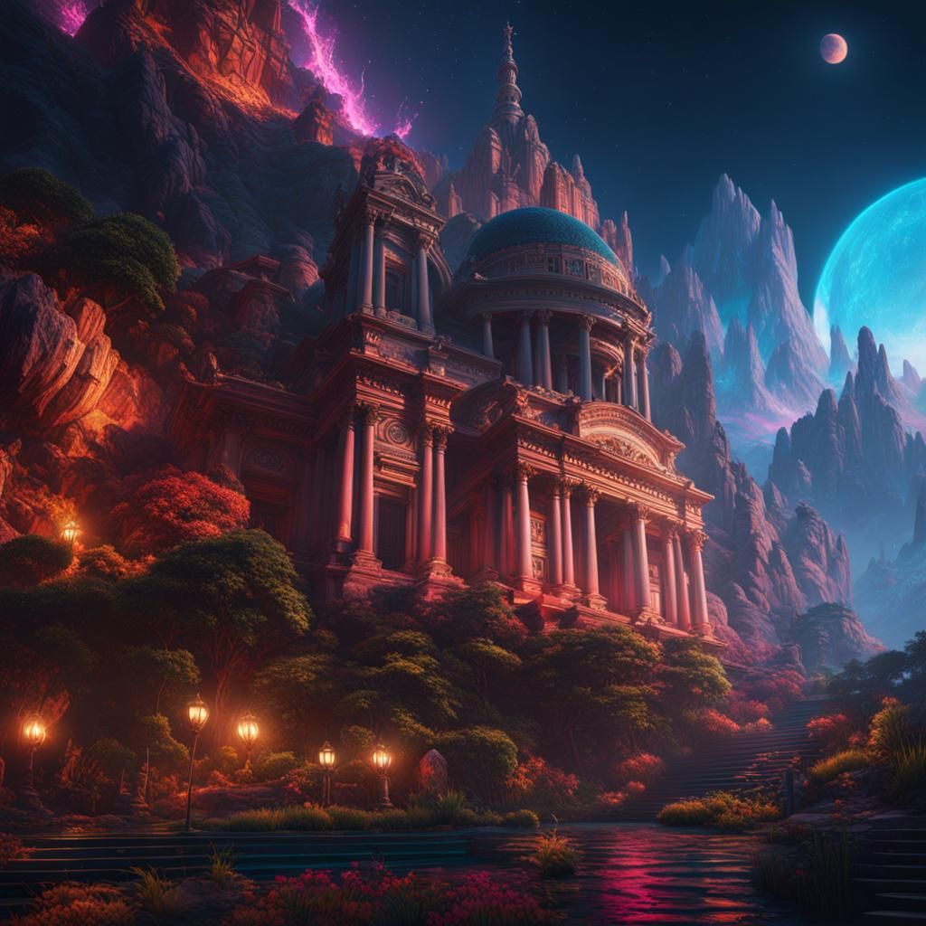 Dramatic Maximalist Digital Matte Painting in 8K