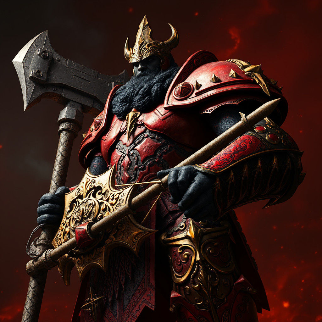 Crimson Giant Wielding Mace in Fantasy Art Style