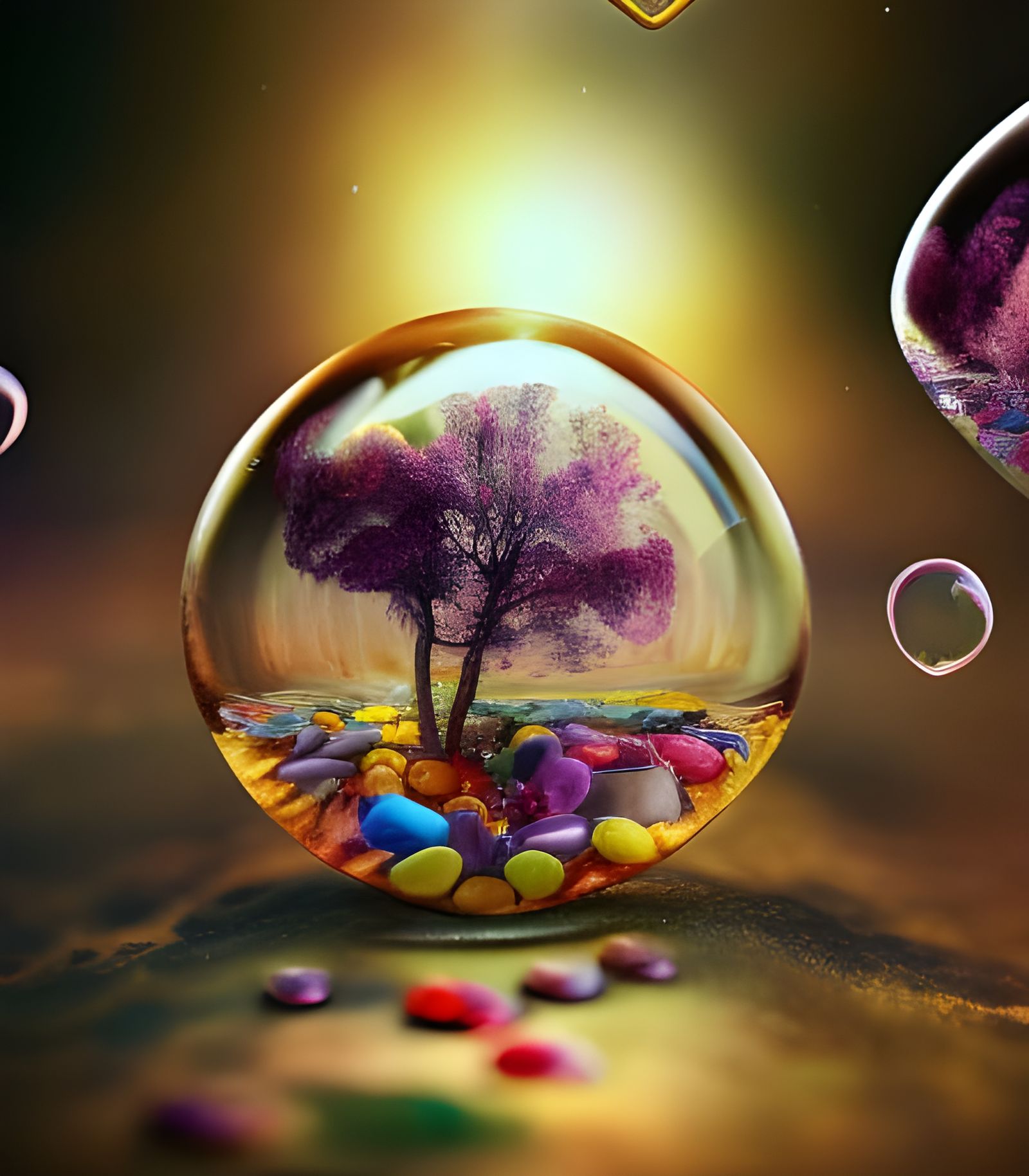 Psychedelic Crystal Landscape with Glass Flowers