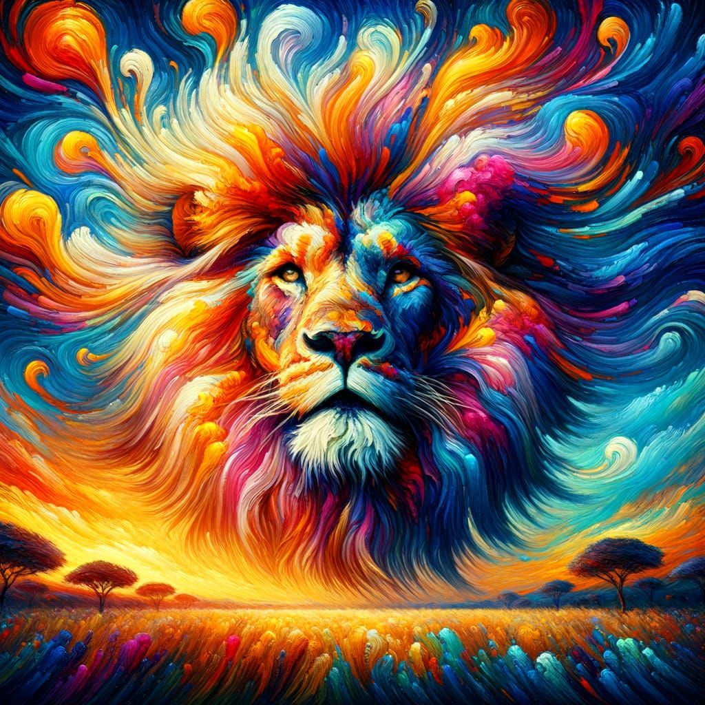 Majestic Lion Portrait in Expressive Painting Style