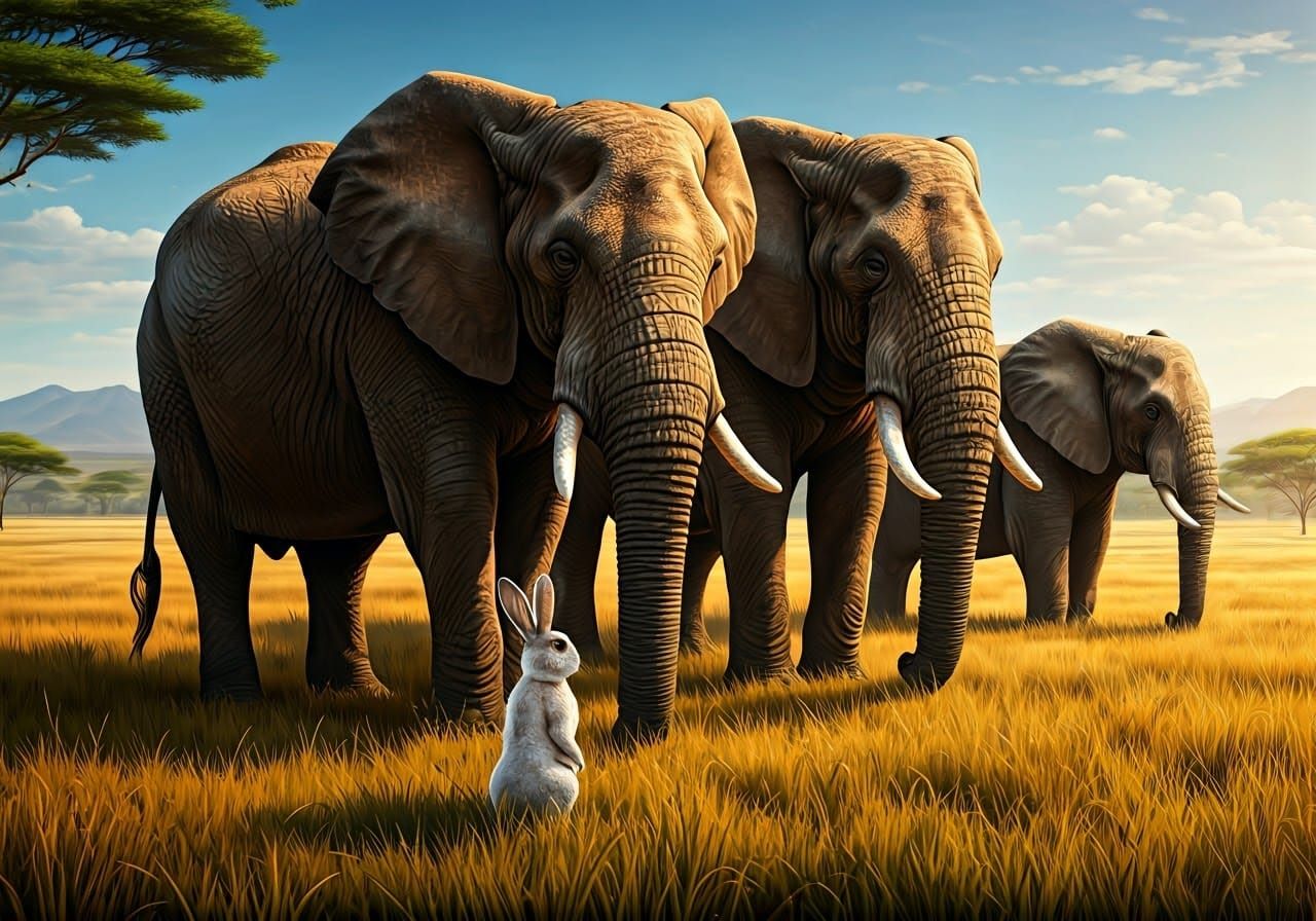 Giant African Elephants on the Savannah