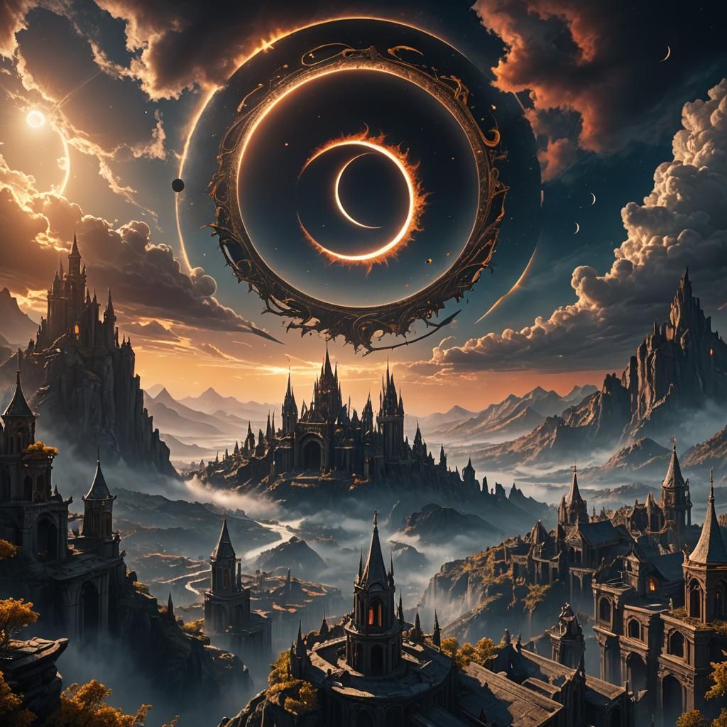 Heavenly Eclipse on God's Arms: Fantasy Art