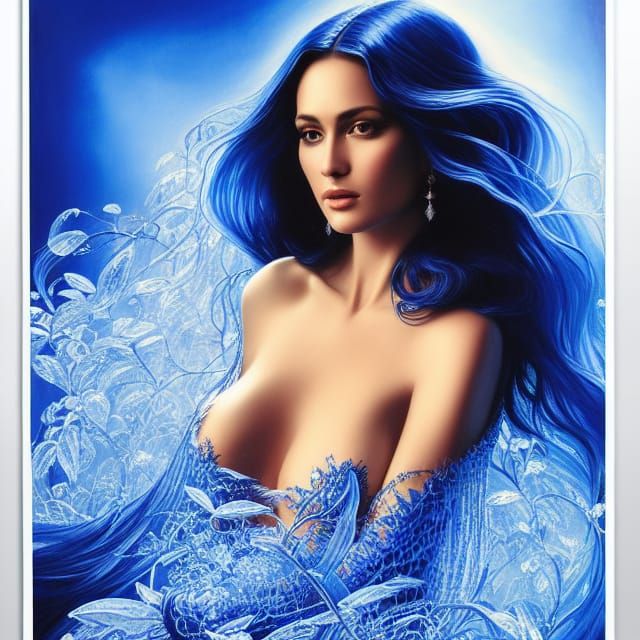Sapphire Essence: Sensual Woman in Ethereal Fantasy