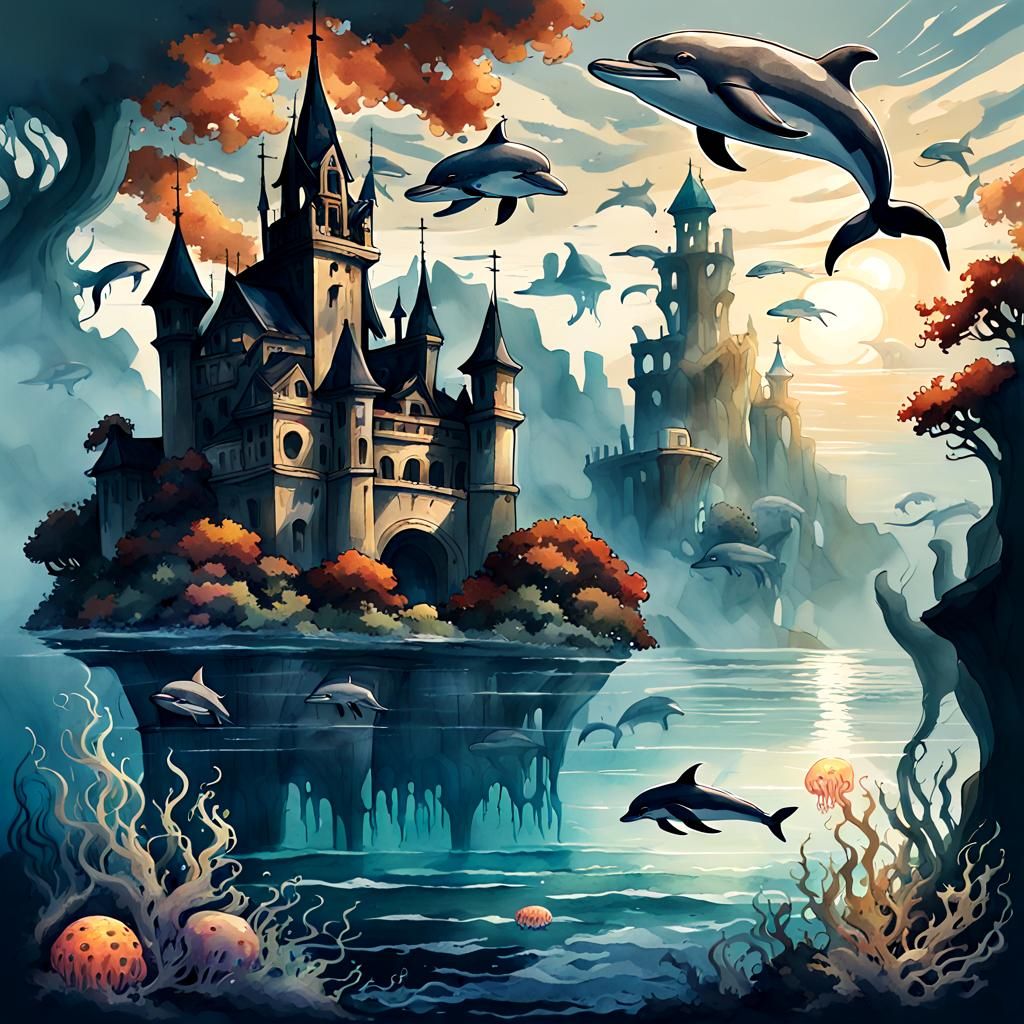 Underwater Coral Reef Scene in Watercolor Style