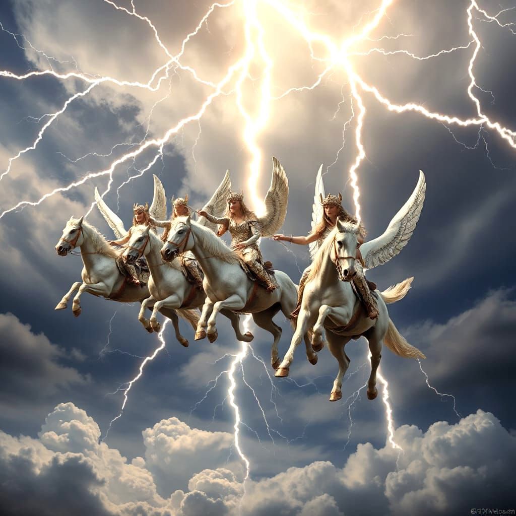 Valkyries on Winged Steeds Amidst Lightning