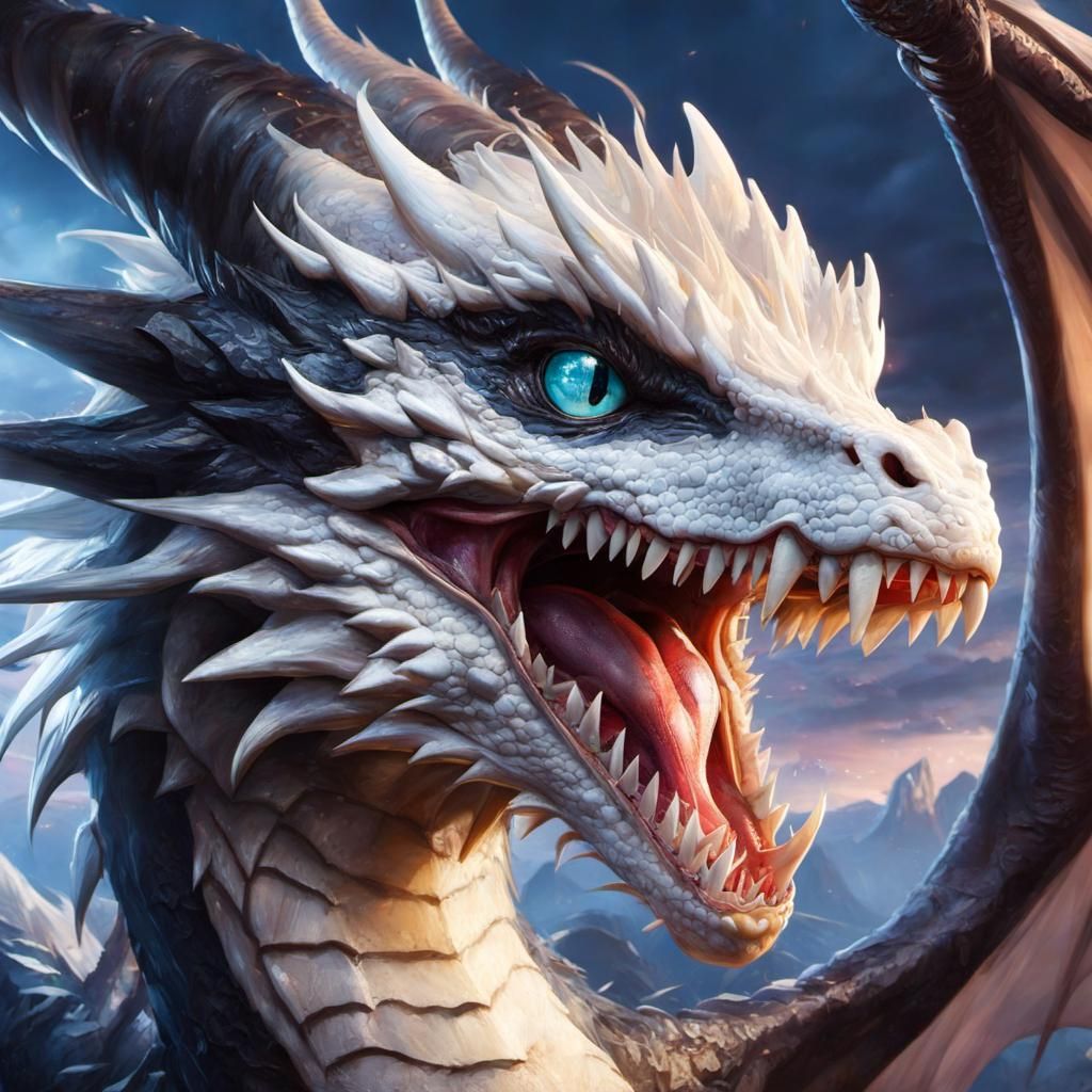 Anime Dragon Portrait Roaring with Sharp Teeth