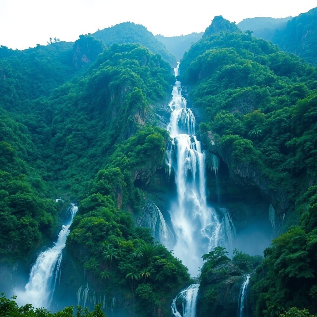 Crystal Waterfall in Tropical Paradise