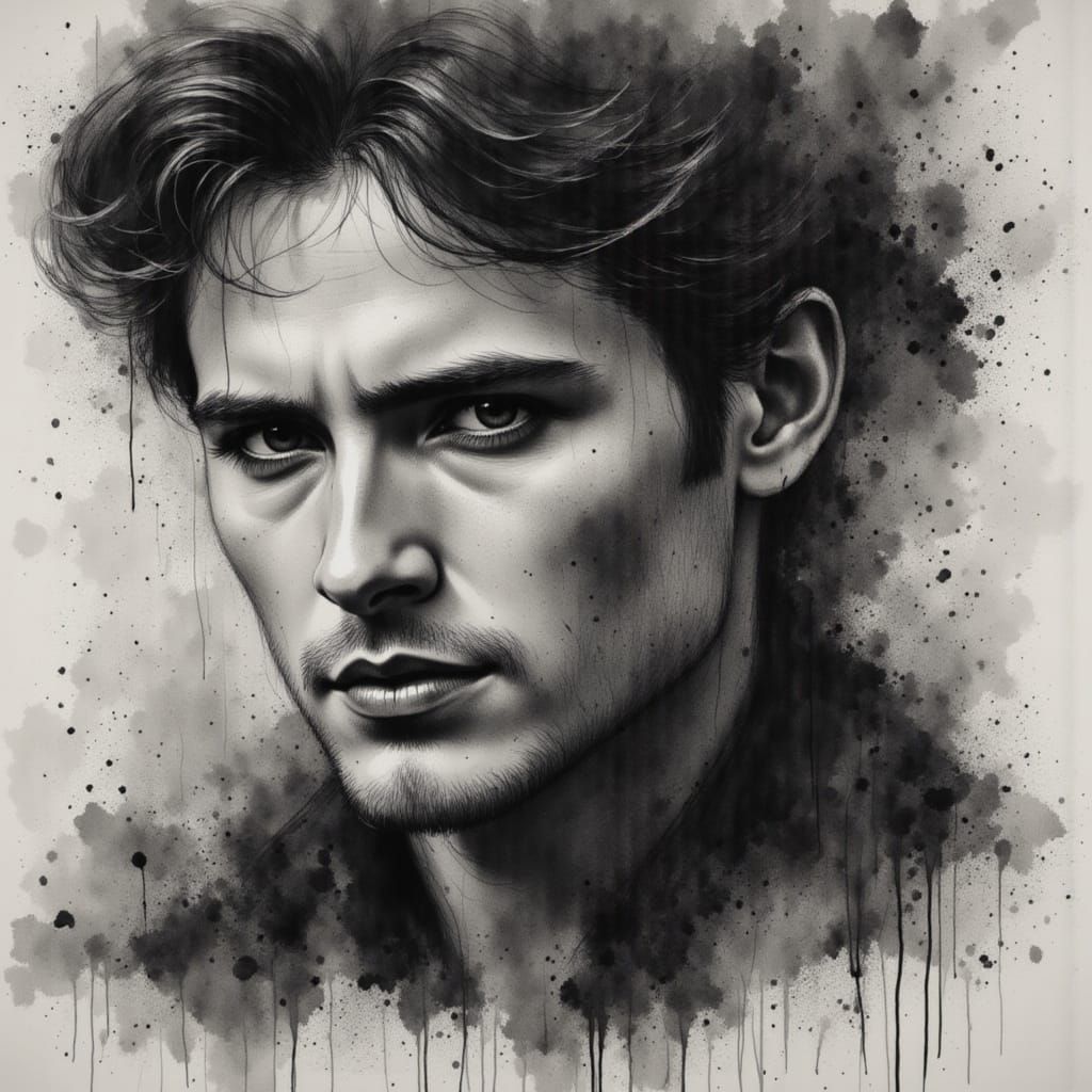 Charcoal Portrait of a Man with Chiaroscuro Lighting