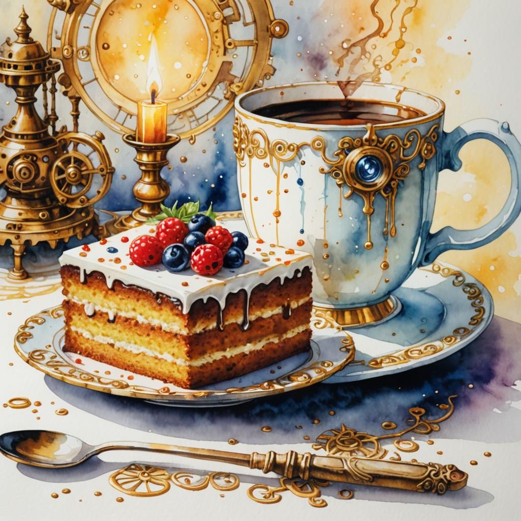 Steampunk Cake with Berries and Coffee