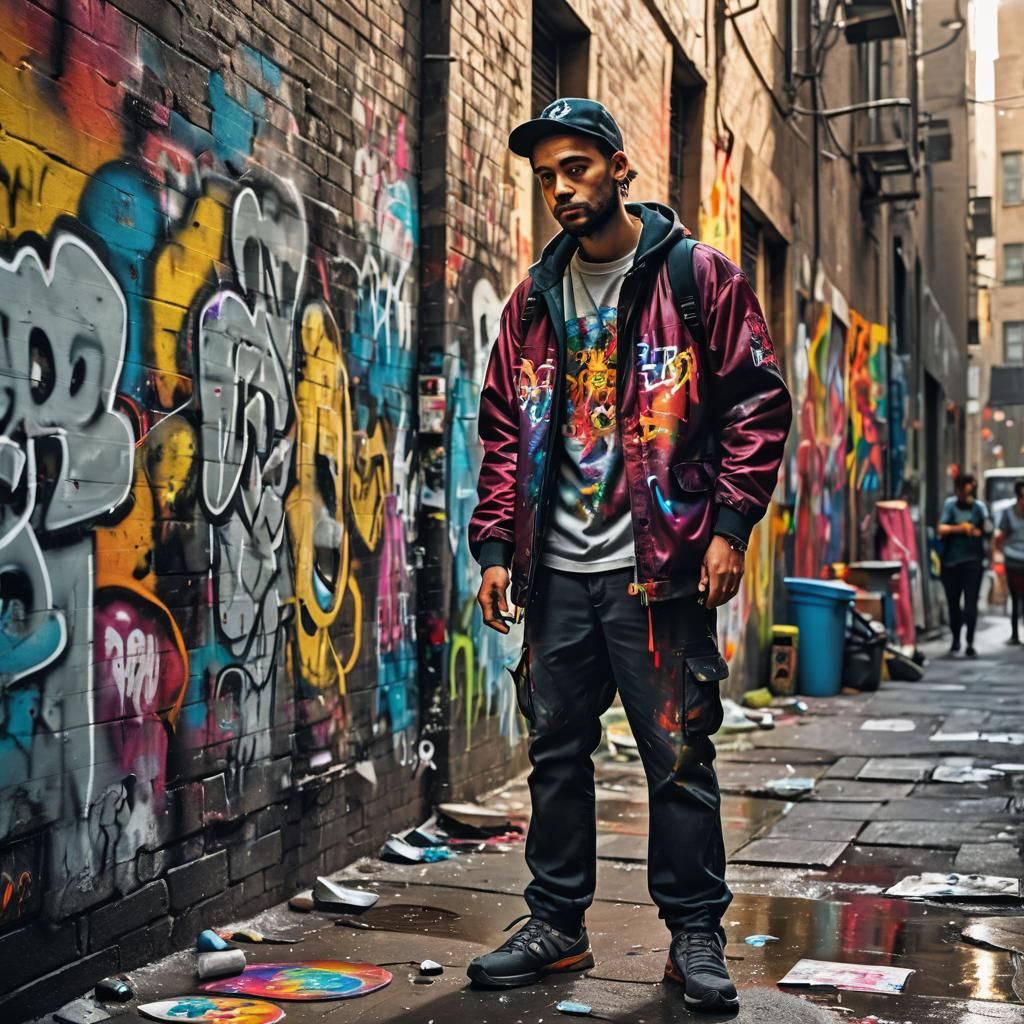 Vibrant City Alley Graffiti Scene in High-Contrast Colors