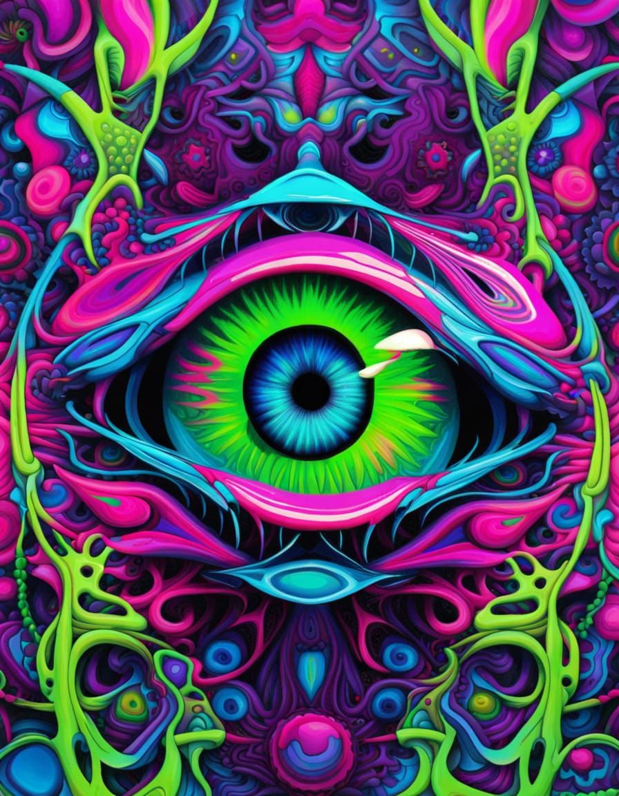 Psychedelic Fractal Eye with Neon Highlights