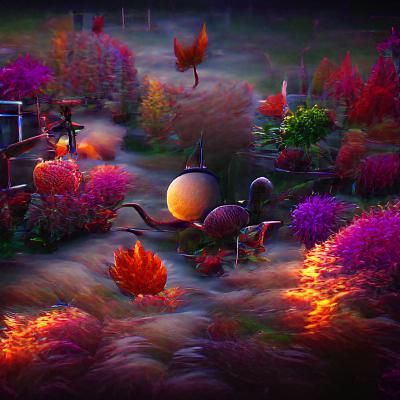 Surreal Autumn Garden at Dusk in 8K