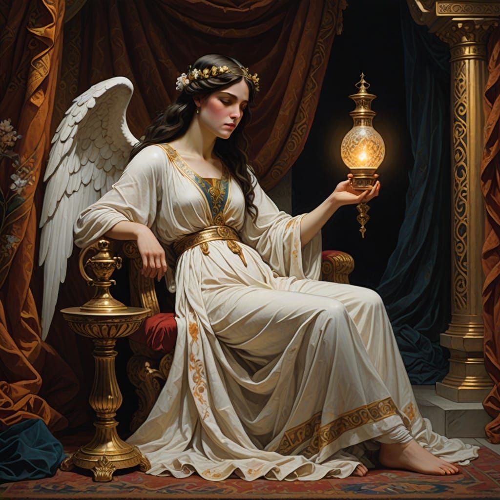 Psyche's Moment of Curiosity in Dreamy, Romantic Splendor