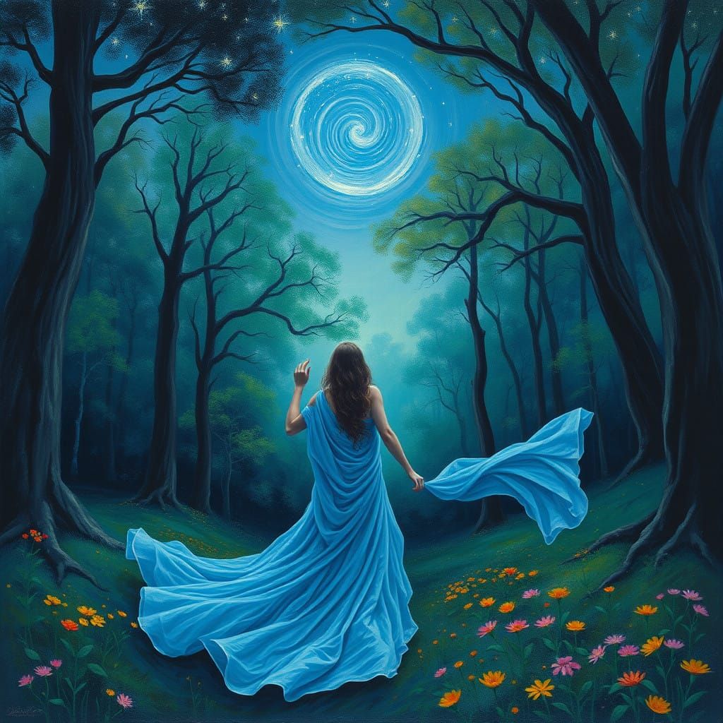 Celestial Dreamer in a Whirling Night Sky