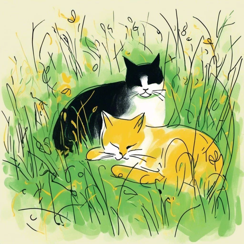 Stick Figure Cat Sleeps in Sunlight