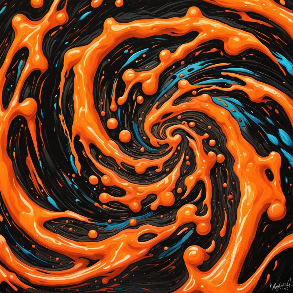 Electromagnetic Orange Coils and Newborn Stars, Impasto Styl...