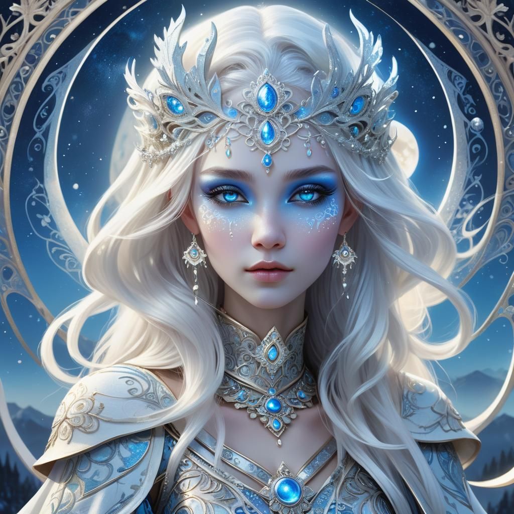 Luminous Moon Queen Portrait in Dreamy Landscape