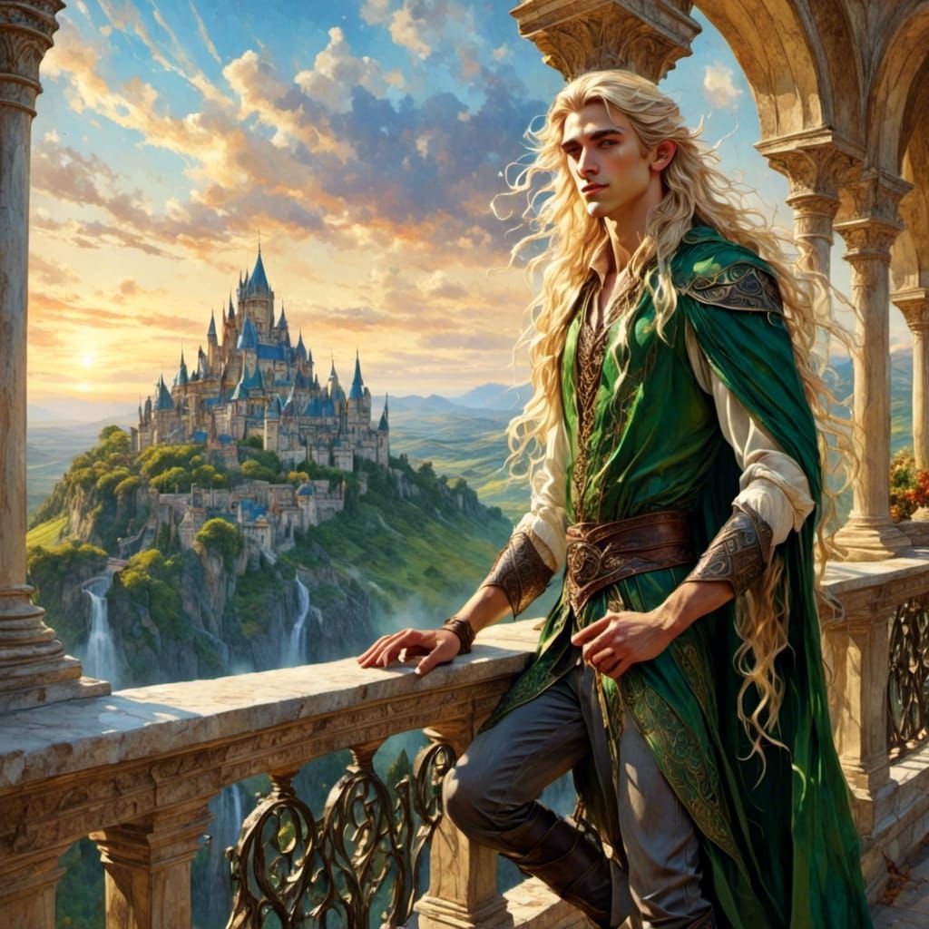 Brooding Elf on Palace Balcony with Neurographic Ink