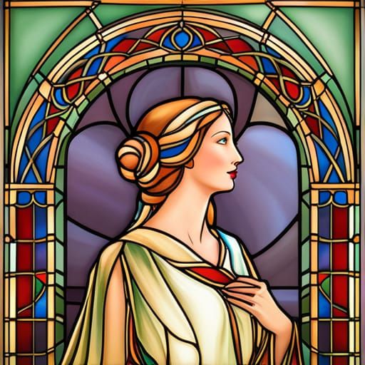 Stained Glass Woman in Art Nouveau Style